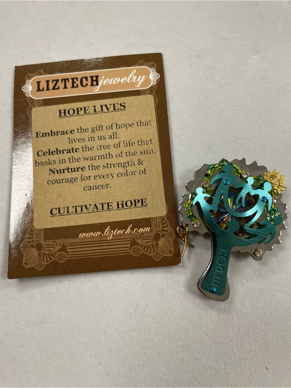 Handcrafted Liztech Hope Lives Tree Brooch / Pin